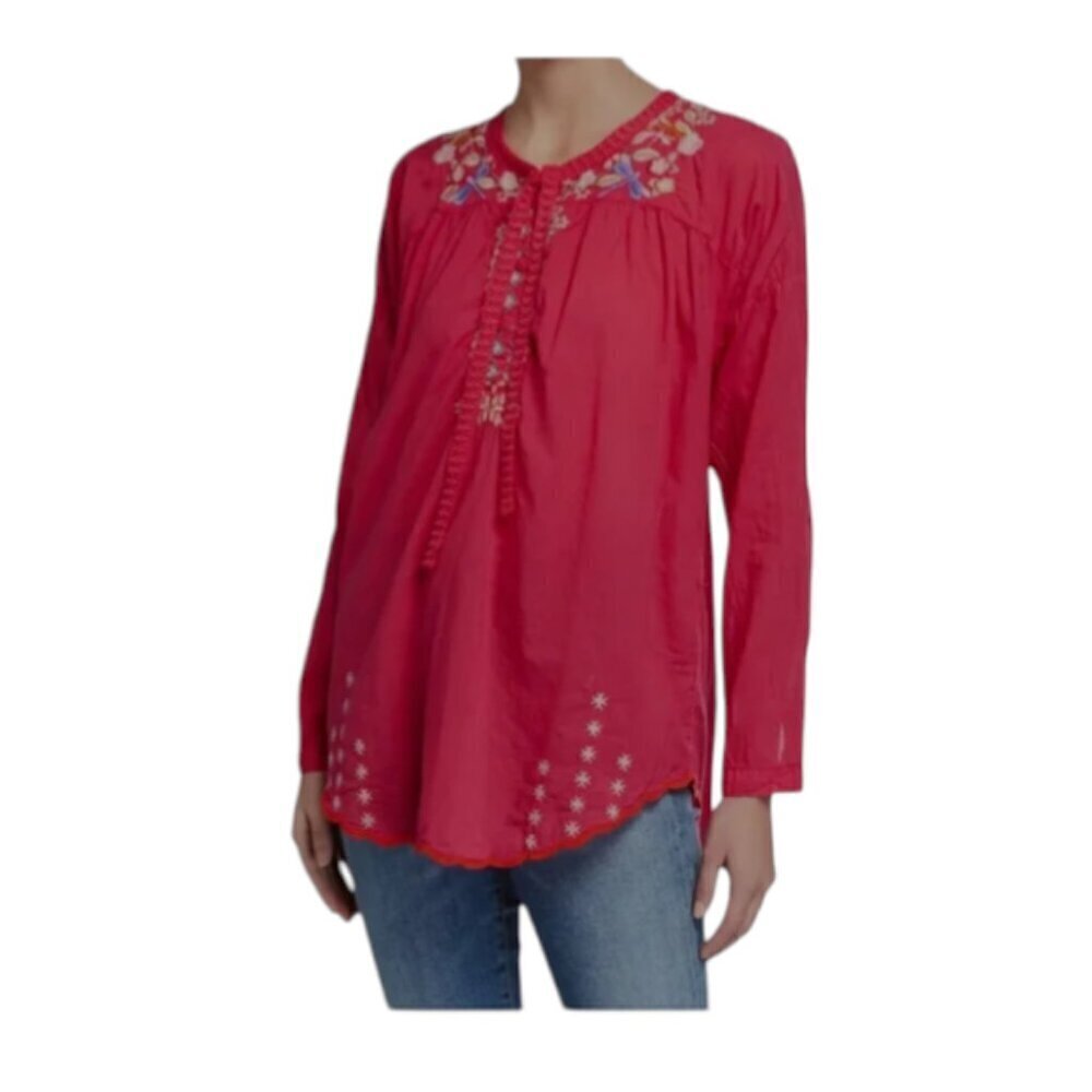Johnny Was Pink Embroidered Boho Peasant Top XS